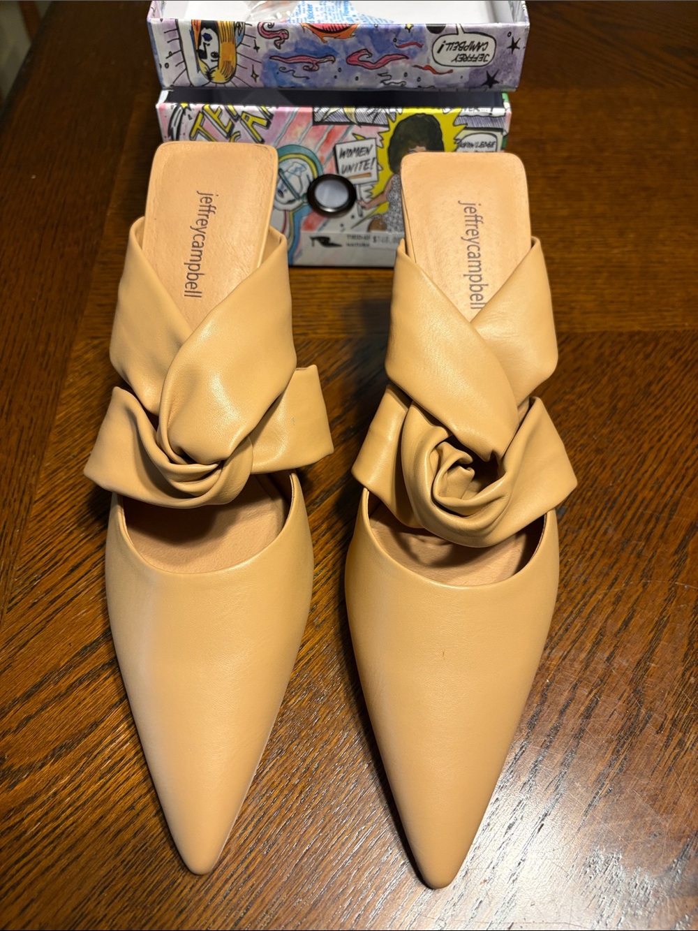 Jeffrey Campbell Tan Knotted Leather Pointed Mules